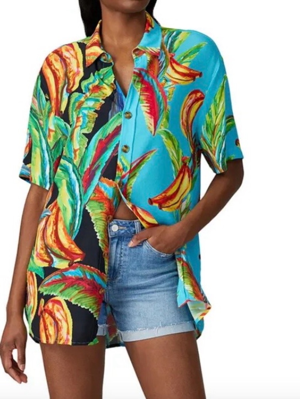 Farm Rio Mixed Banana Boy shirt short sleeve tropical, beach oversized Small